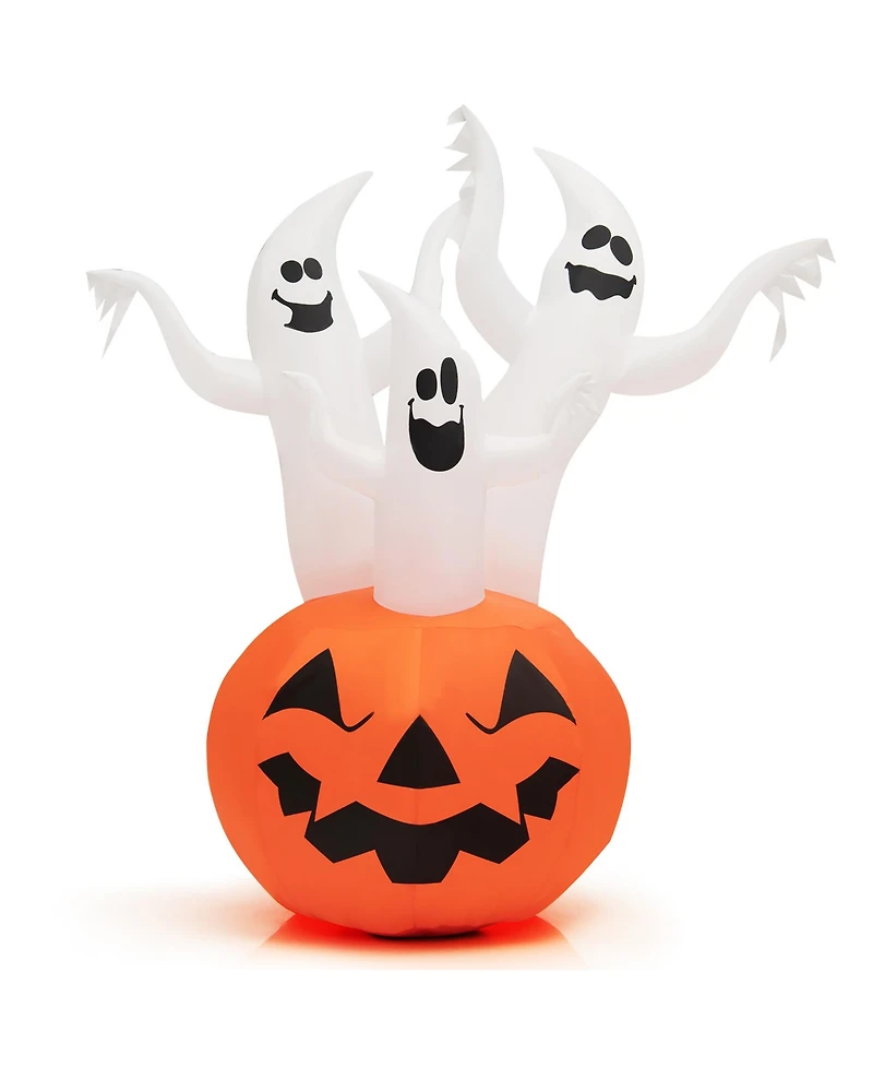 Costway 6 Ft Inflatable Halloween Tree White Ghosts with Pumpkin Decor w/ Rotating Lamp