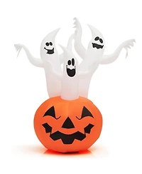 Costway 6 Ft Inflatable Halloween Tree White Ghosts with Pumpkin Decor w/ Rotating Lamp
