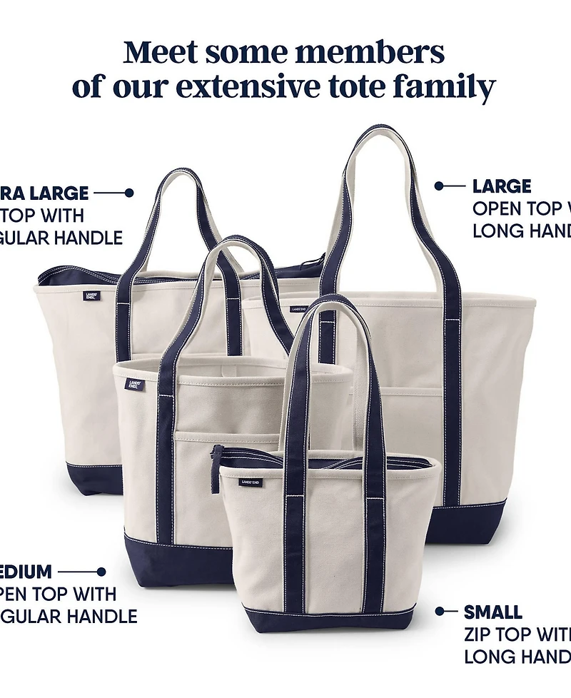 Lands' End Solid Color 5 Pocket Zip Top Long Handle Canvas Tote Bag