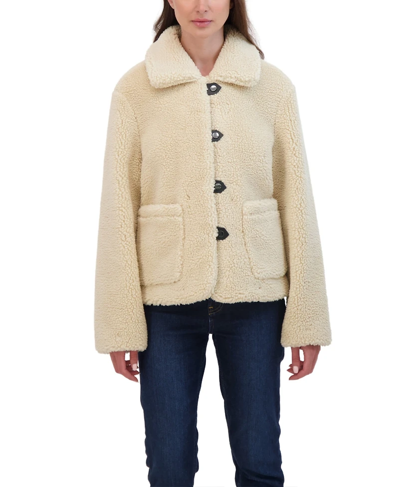 Sebby Collection Women's Faux Fur Sherpa Snap Front Jacket
