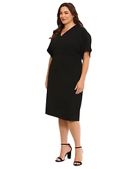 London Times Plus Size Short-Sleeve V-Neck Sheath Dress