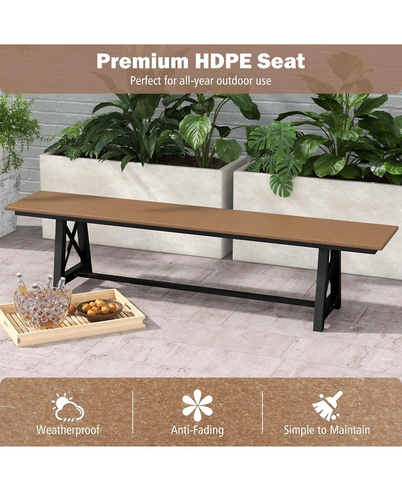 3-4 Person Outdoor Hdpe Bench with Metal Frame-Brown