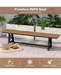 3-4 Person Outdoor Hdpe Bench with Metal Frame-Brown