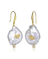 Sterling Silver Gold Plated with Genuine Freshwater Pearl Hook Earrings