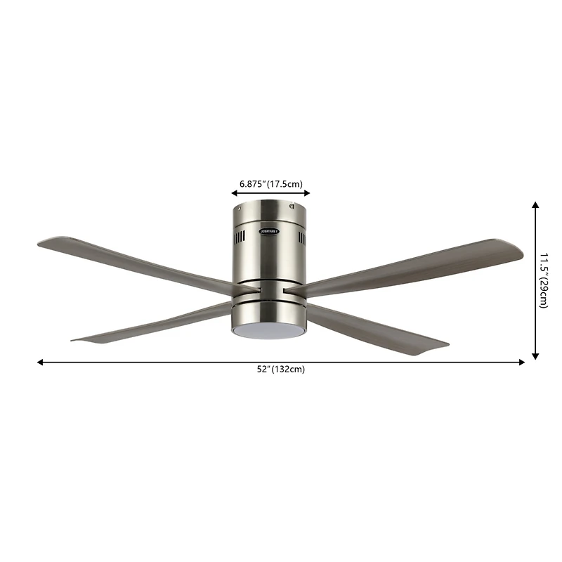 Jonathan Y Theo 52" 1-Light Contemporary Minimalist Iron/Acrylic Mobile-App/Remote-Controlled 6-Speed Integrated Led Ceiling Fan, Nickel/Gray Wood Fin