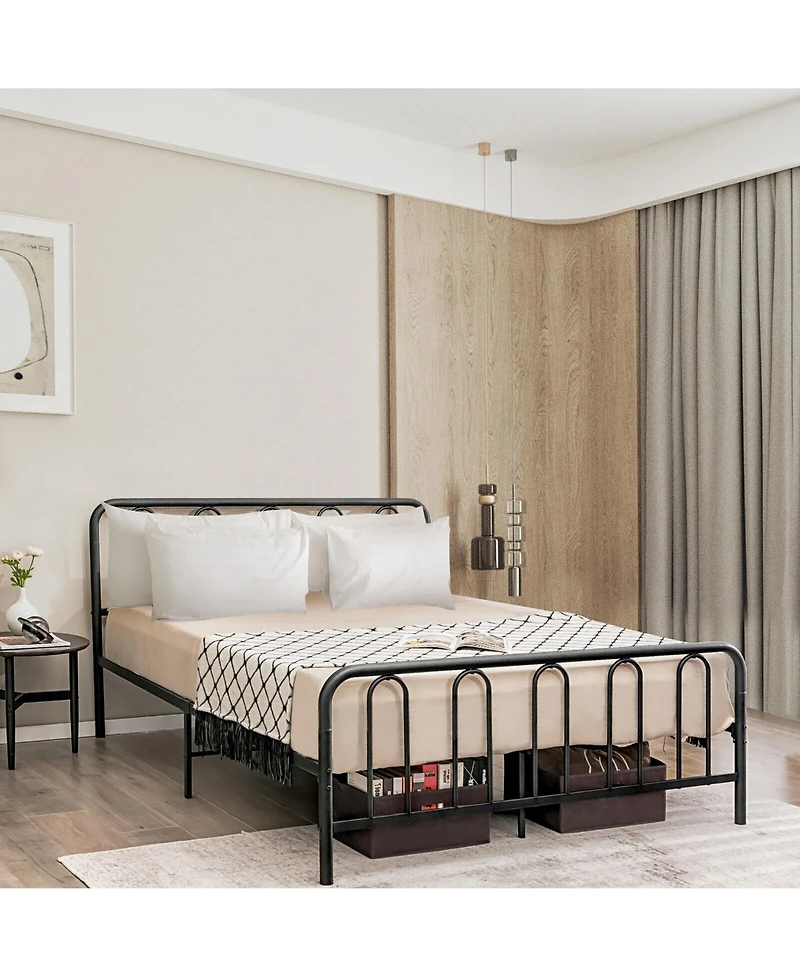 Gymax Stylish Queen Size Metal Bed Frame Platform Bed Base w/ Headboard & Footboard