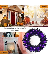 Skonyon 24 Inch Pre-lit Halloween Wreath with 35 Purple Led Lights