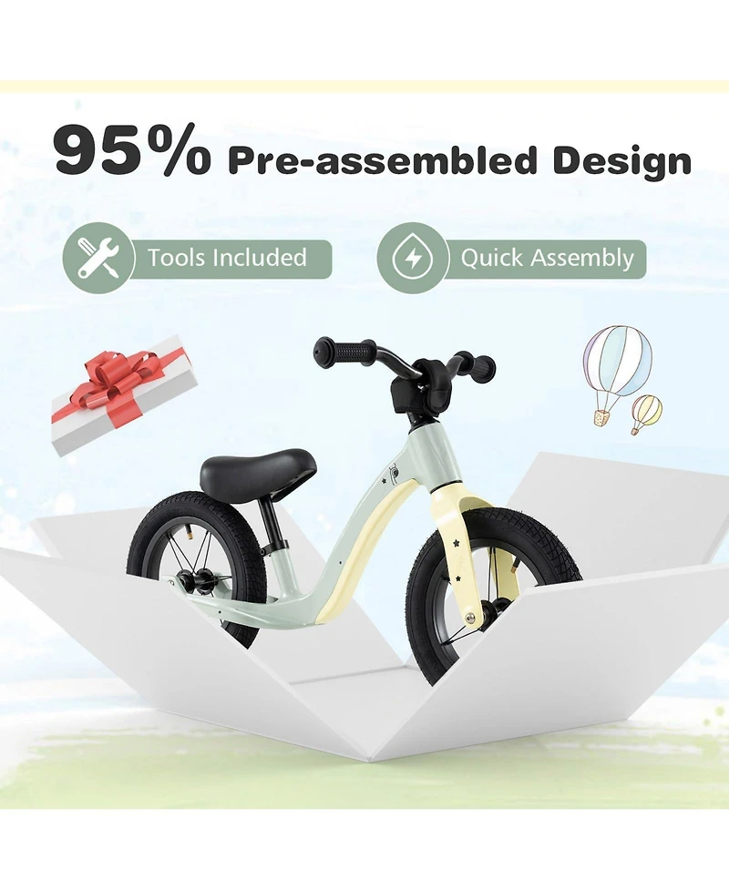 Vebreda 12-Inch Balance Bike with Adjustable Seat and Rotatable Handlebar for Over 36 Months Old-Pink