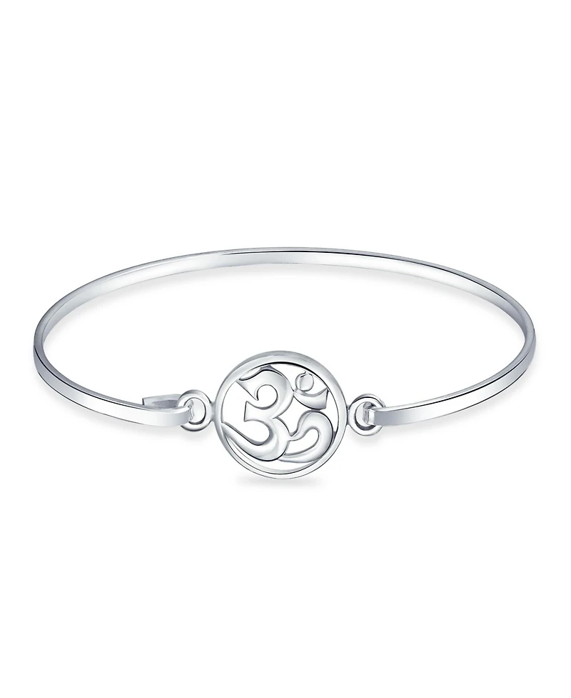 Bling Jewelry Sterling Silver Aum Om Sanskrit Symbol Charm Yoga Spiritual Harmony Ohm Bangle Cuff Bracelet