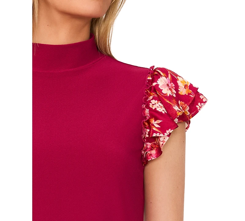 CeCe Women's Mock Neck Flutter-Sleeve Top