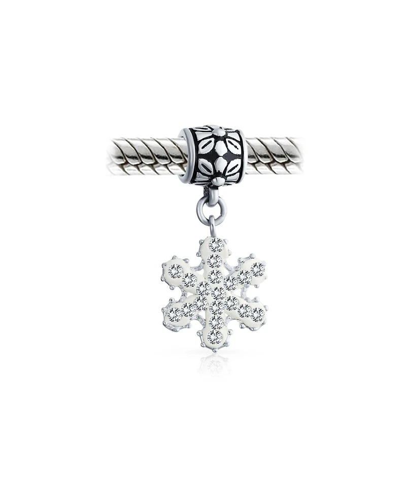 Bling Jewelry Frozen Winter Crystal Dangle Holiday Party Christmas Snowflake Bead Charm For Sterling Silver European Bracelet
