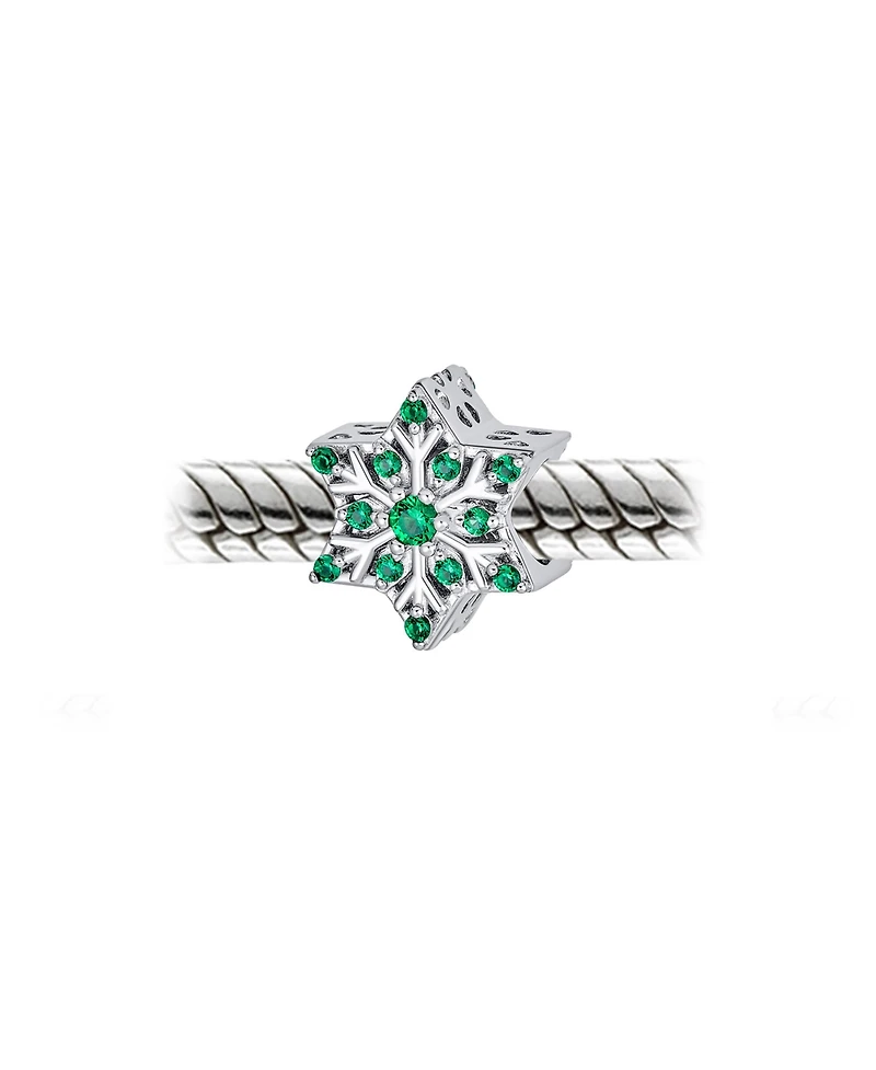 Bling Jewelry Frozen Winter Holiday Party Christmas Green Crystals Snowflake Bead Cz Charm Sterling Silver For European Bracelet