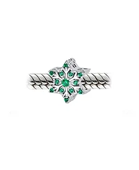 Bling Jewelry Frozen Winter Holiday Party Christmas Green Crystals Snowflake Bead Cz Charm Sterling Silver For European Bracelet