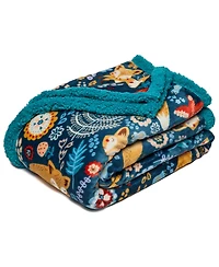 Chanasya Premium Gold Fox Print Fleece Throw Blanket - Cozy and Warm, Cute Design, Super Soft, Plush Fluffy Sherpa