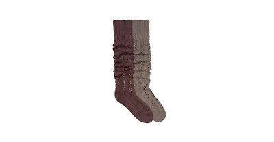 Muk Luks Women's Slouch Knit Cable (2 Pair Pack)