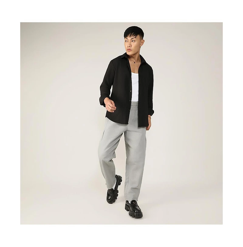 Men's Onyx Black Stripe-Creased Shirt