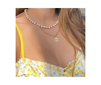 18K Gold Plated & Freshwater Pearls Amber Rainbow Pearls Necklace