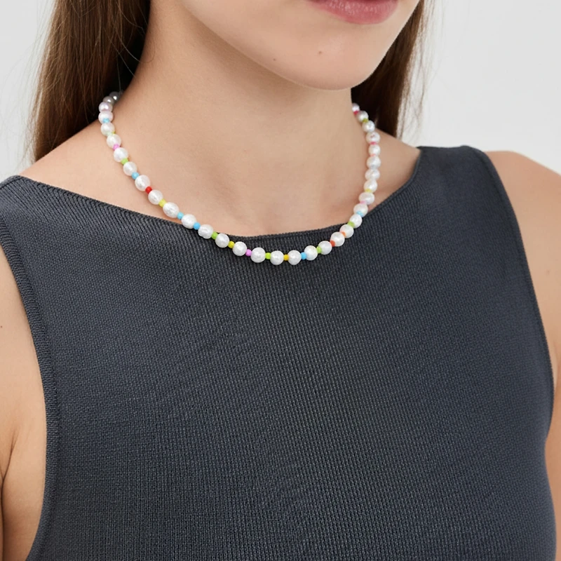 Freshwater Pearl Pastel Rainbow Necklace - Large