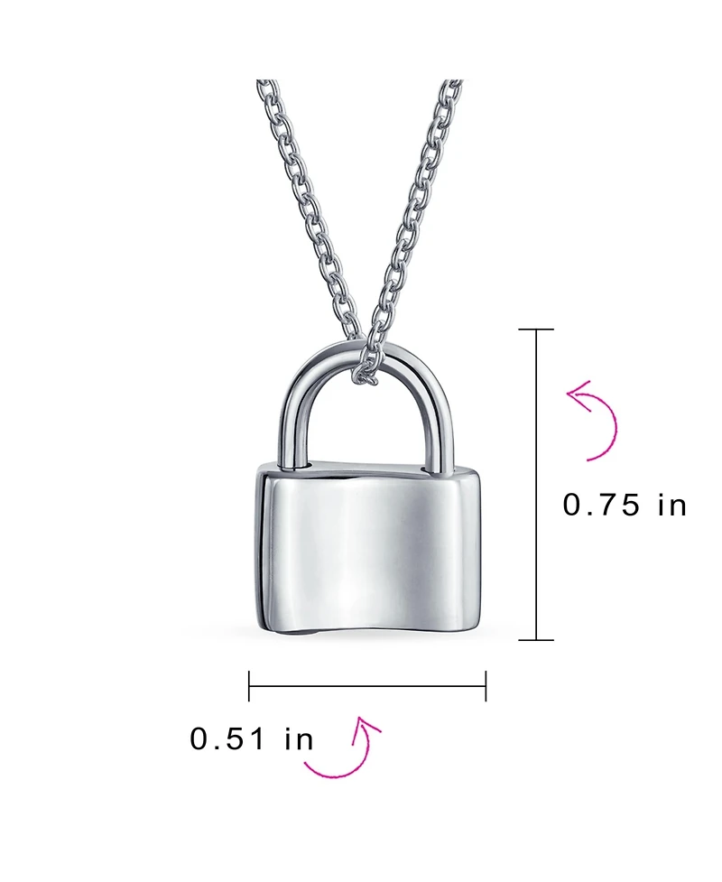 Bling Jewelry Plain Simple Couples Sentimental Functional Lock Pendant Charm Lovers Padlock Necklace Solid Gold Plated .925 Sterling Silver Chain 16 I