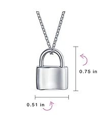 Bling Jewelry Plain Simple Couples Sentimental Functional Lock Pendant Charm Lovers Padlock Necklace Solid Gold Plated .925 Sterling Silver Chain 16 I