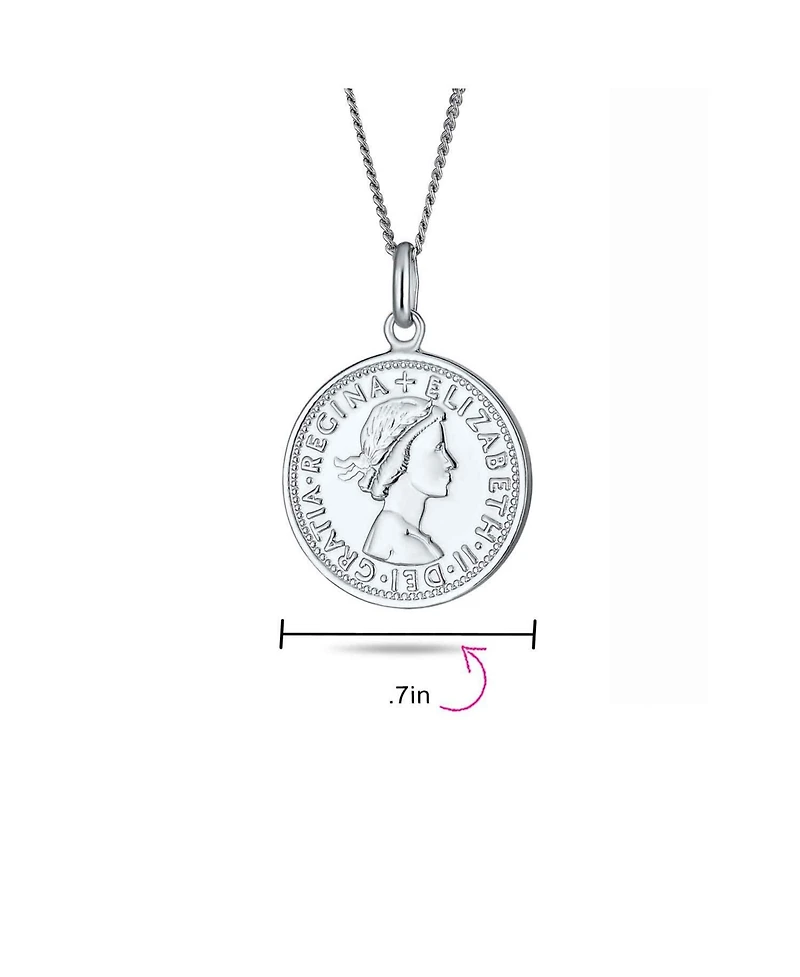 Bling Jewelry Royal Special Coin Disc Round Circle Medallion Pendant 1957 Special Queen Elizabeth Coin Necklace Sterling Silver