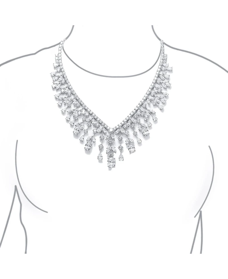 Bling Jewelry Art Deco Style Jewelry Multi Teardrop Cz Statement Spray Bib Collar Necklace
