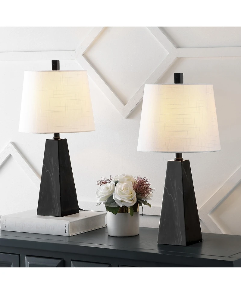 Jonathan Y Owen 20.5" Contemporary Resin Led Table Lamp, White Marble Finish (Set of 2)