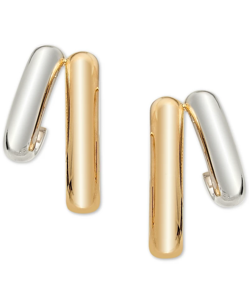 Double Polished Oval & Round Hoop Earrings in 10k Two-Tone Gold
