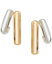Double Polished Oval & Round Hoop Earrings in 10k Two-Tone Gold