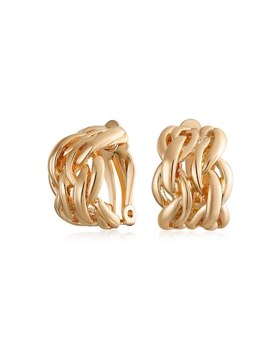 Bling Jewelry Twisted Cable Chain Weave Wide Half Hoop Clip On Earrings Non Pierced Ears