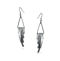Bling Jewelry Geometric Art Deco Style Long Bars Dangle Statement Earrings Crystal Accent Stainless Steel