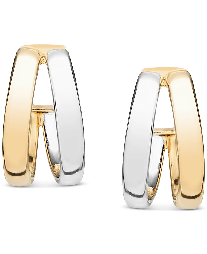 Italian Gold Polished Double Small Huggie Hoop Earrings in 10k Two-Tone Gold, 0.5"