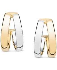 Italian Gold Polished Double Small Huggie Hoop Earrings in 10k Two-Tone Gold, 0.5"
