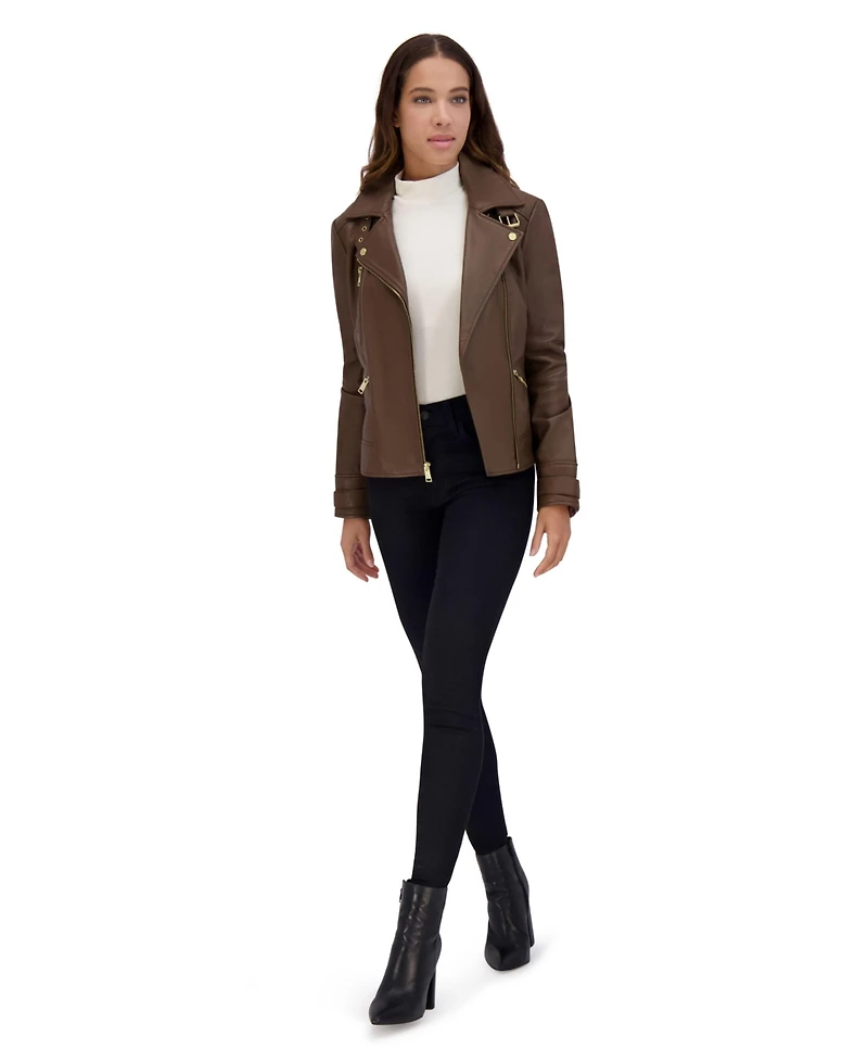 Salla smooth Asymmetrical lamb Women's leather moto jacket
