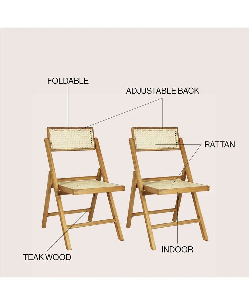 Jonathan Y Theo Mid-Century Vintage Wood Rattan Folding Chair with Adjustable Back (Set of 2)