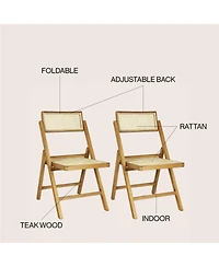 Jonathan Y Theo Mid-Century Vintage Wood Rattan Folding Chair with Adjustable Back (Set of 2)