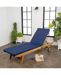 Jonathan Y Mallorca Modern Classic Foldable Adjustable Wood Chaise Outdoor Lounge Chair with Cushion & Wheels