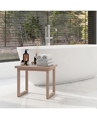 Long Natural Wood Bath Spa Stool with Non-slip Foot Pads for Elderly
