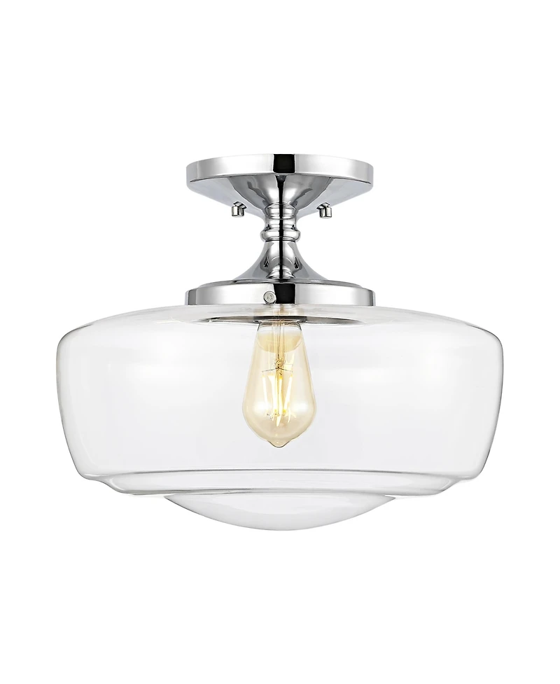 Jonathan Y Marfa 14" Glass/Iron Farmhouse Modern Led Flush Mount, Nickel