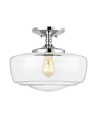 Jonathan Y Marfa 14" Glass/Iron Farmhouse Modern Led Flush Mount, Nickel