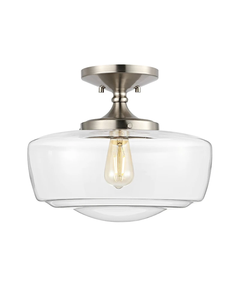 Jonathan Y Marfa 14" Glass/Iron Farmhouse Modern Led Flush Mount, Nickel