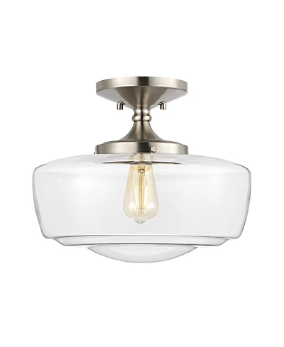Jonathan Y Marfa 14" Glass/Iron Farmhouse Modern Led Flush Mount, Nickel
