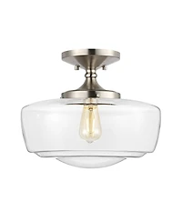 Jonathan Y Marfa 14" Glass/Iron Farmhouse Modern Led Flush Mount, Nickel
