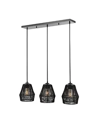 Jonathan Y Ibiza Island 30" 3-Light Woven Rope/Metal Bohemian Coastal Led Linear Pendant, Black