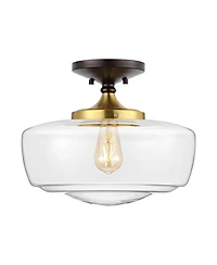 Jonathan Y Marfa 14" Glass/Iron Farmhouse Modern Led Flush Mount, Nickel