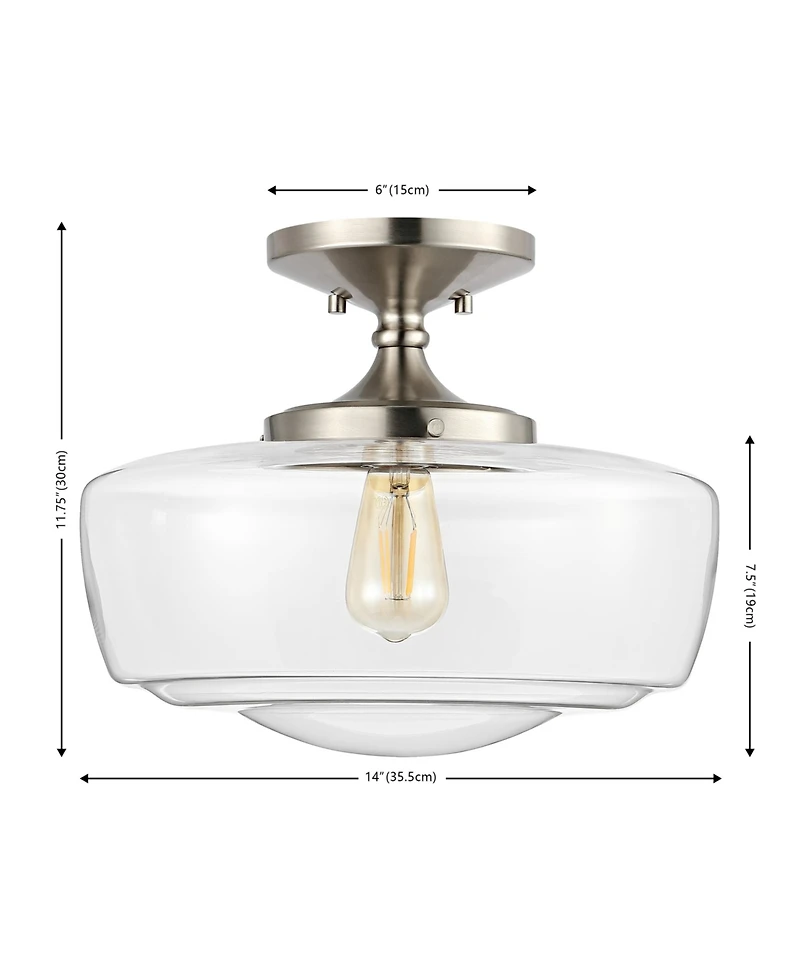 Jonathan Y Marfa 14" Glass/Iron Farmhouse Modern Led Flush Mount, Nickel
