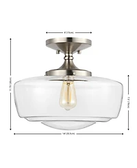 Jonathan Y Marfa 14" Glass/Iron Farmhouse Modern Led Flush Mount, Nickel