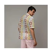 Men's Lemon Yellow & Chocolate Brown Geometric Block Oversized Shirt