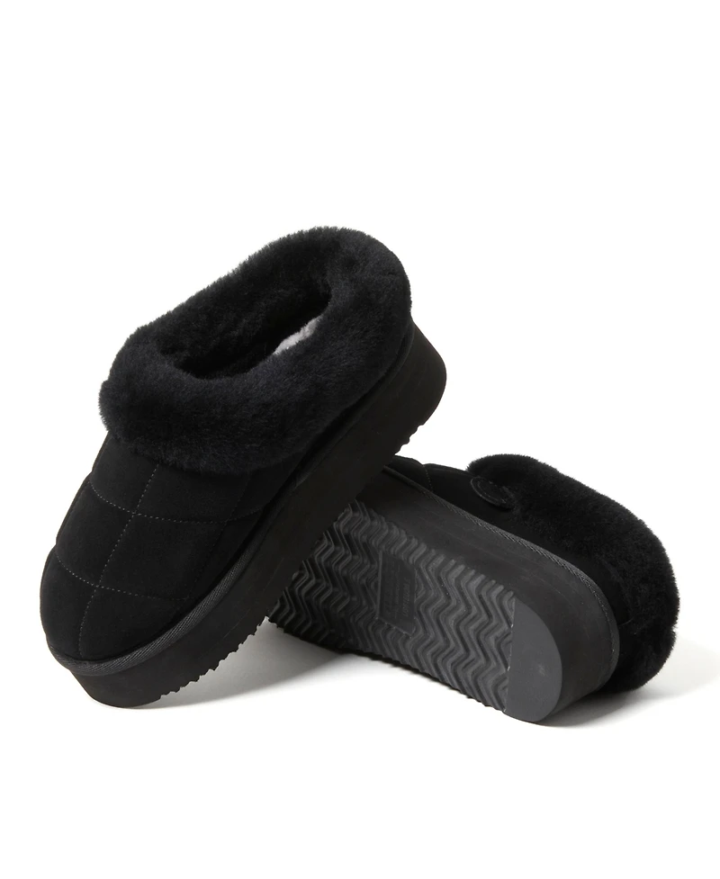 Fireside by Dearfoams Women's Bendigo Genuine Shearling Quilted Platform Clog Slipper