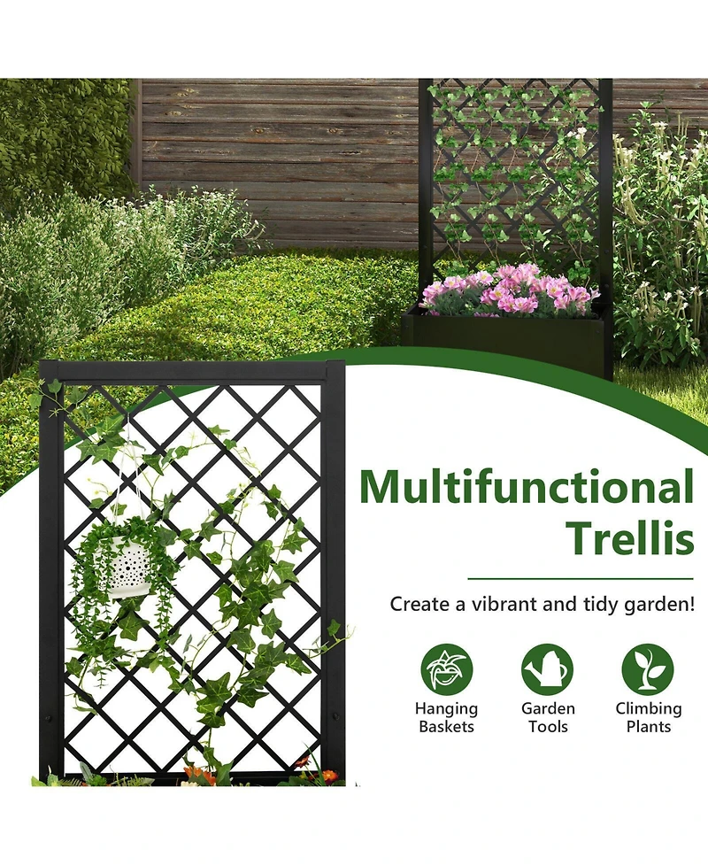 Skonyon 44 Inch Metal Raised Garden Bed with Trellis-Black